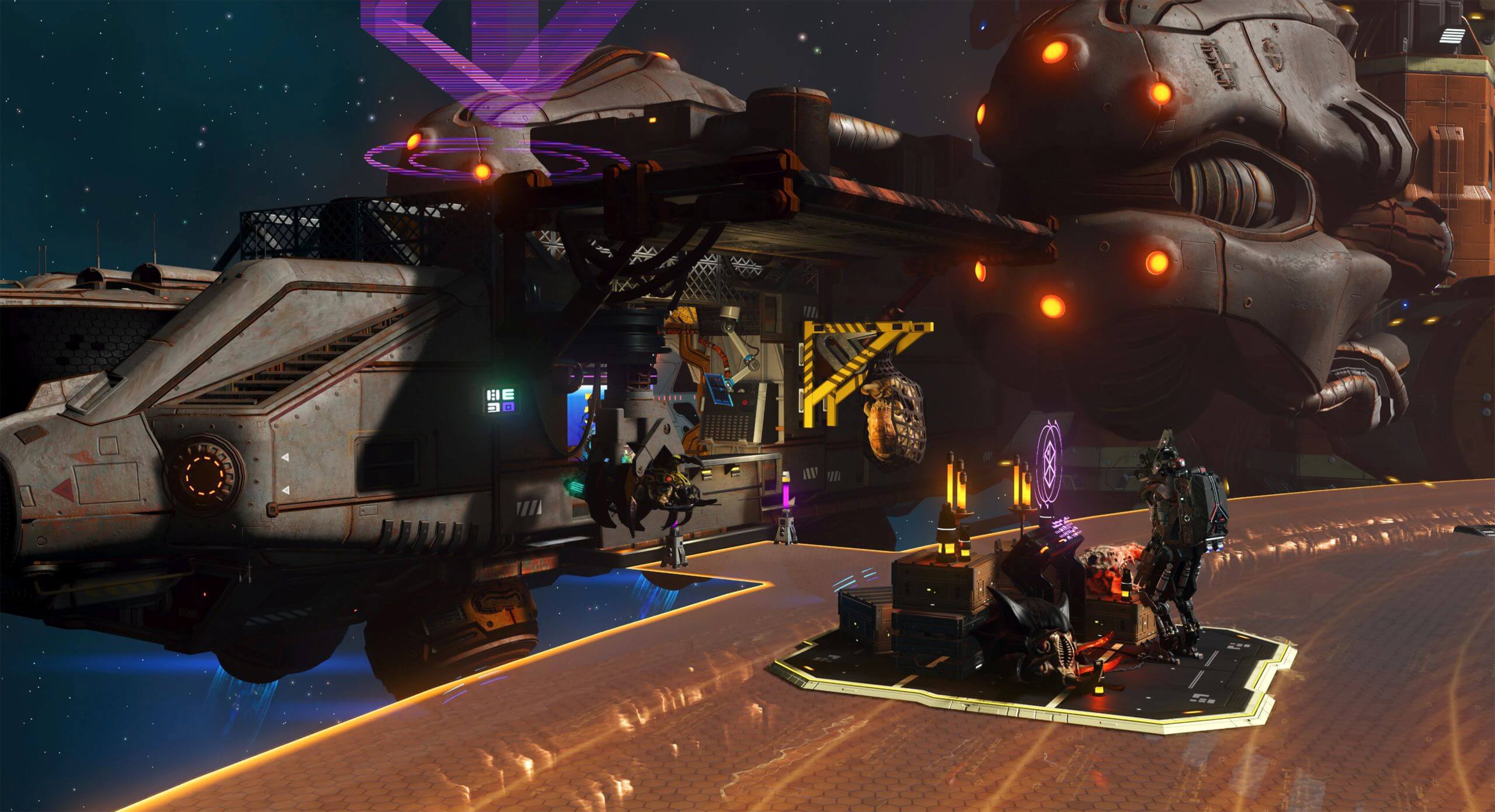 A Forsaken Trader's ship terminal, where players browse new corvette modules and spend haunting mementos. Image: Hello Games.